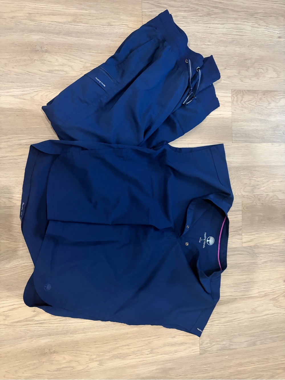 healing hands Navy Two-Piece Scrub Set - Top & Jogger Pants